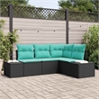 Afuera Living Contemporary Poly Rattan Sofa Set with Cushions in Black