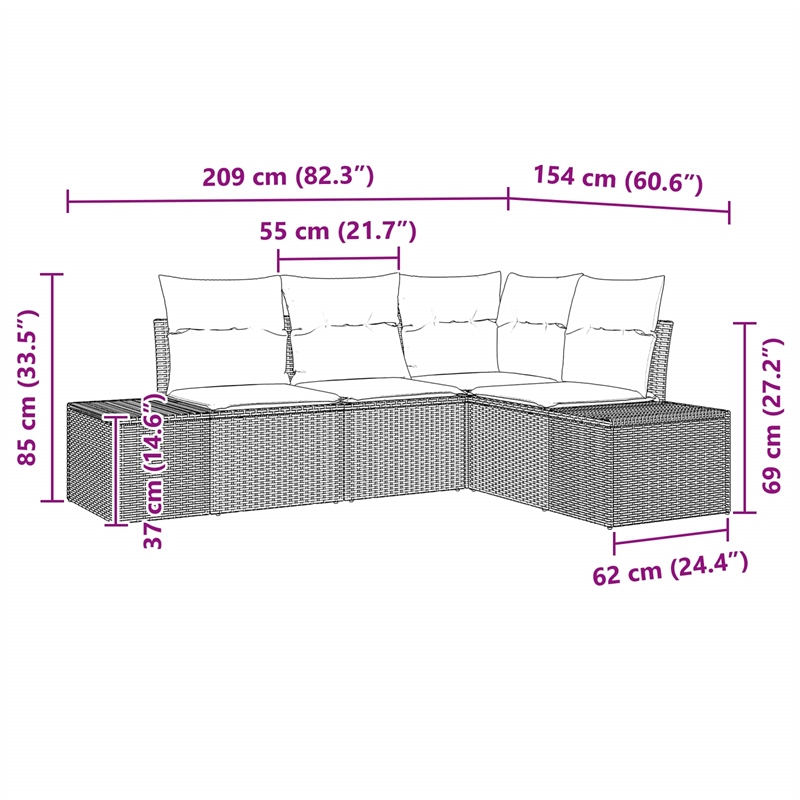 Afuera Living Contemporary Poly Rattan Sofa Set with Cushions in Black