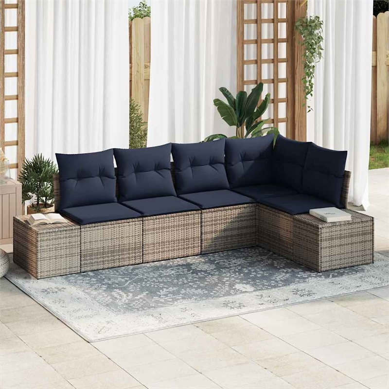 Afuera Living Contemporary Poly Rattan Sofa Set with Cushions in Gray