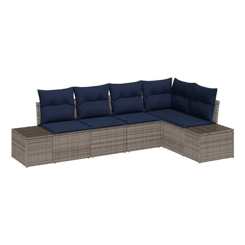 Afuera Living Contemporary Poly Rattan Sofa Set with Cushions in Gray