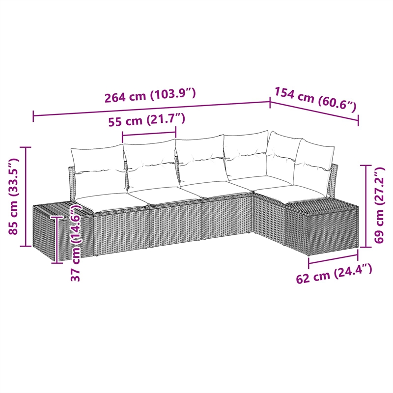Afuera Living Contemporary Poly Rattan Sofa Set with Cushions in Black