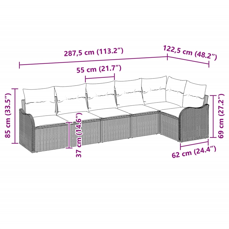 Afuera Living Contemporary Durable Poly Rattan Sofa Set in Black
