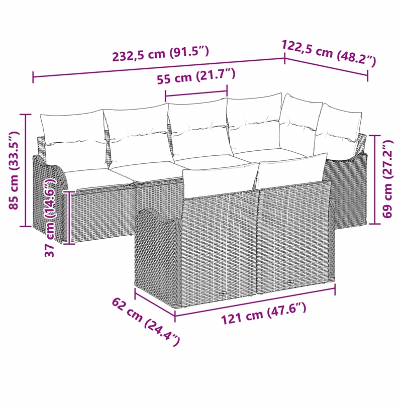 Afuera Living Contemporary Poly Rattan Sofa Set with Cushions in Black