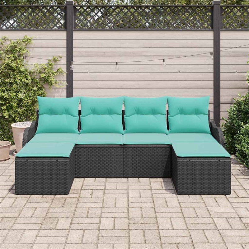 Afuera Living Contemporary Durable Poly Rattan Sofa Set in Black