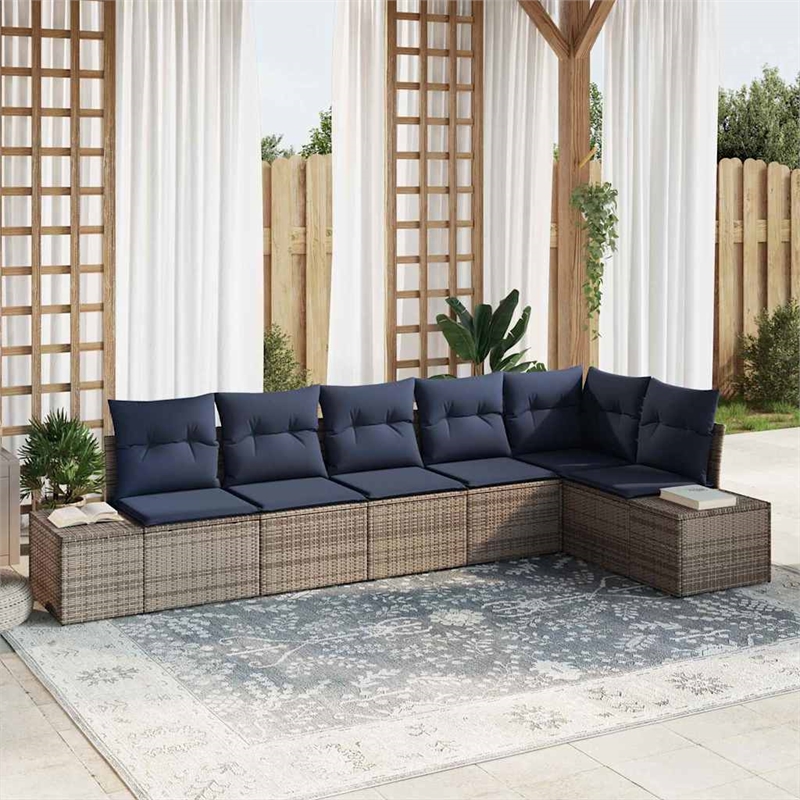 Afuera Living Contemporary Poly Rattan Sofa Set with Cushions in Gray
