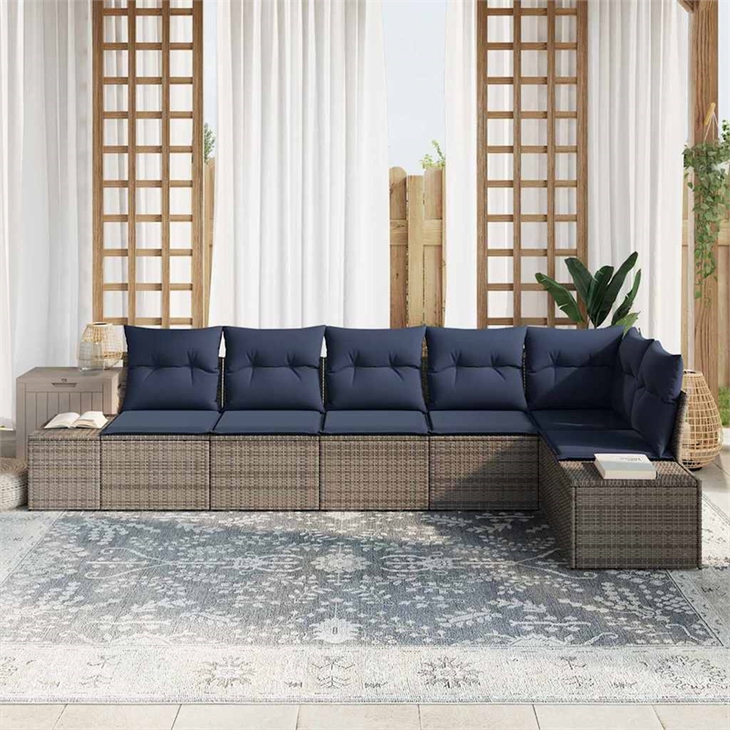 Afuera Living Contemporary Poly Rattan Sofa Set with Cushions in Gray