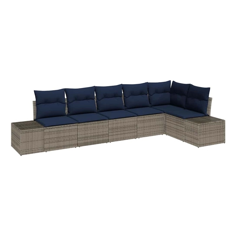 Afuera Living Contemporary Poly Rattan Sofa Set with Cushions in Gray