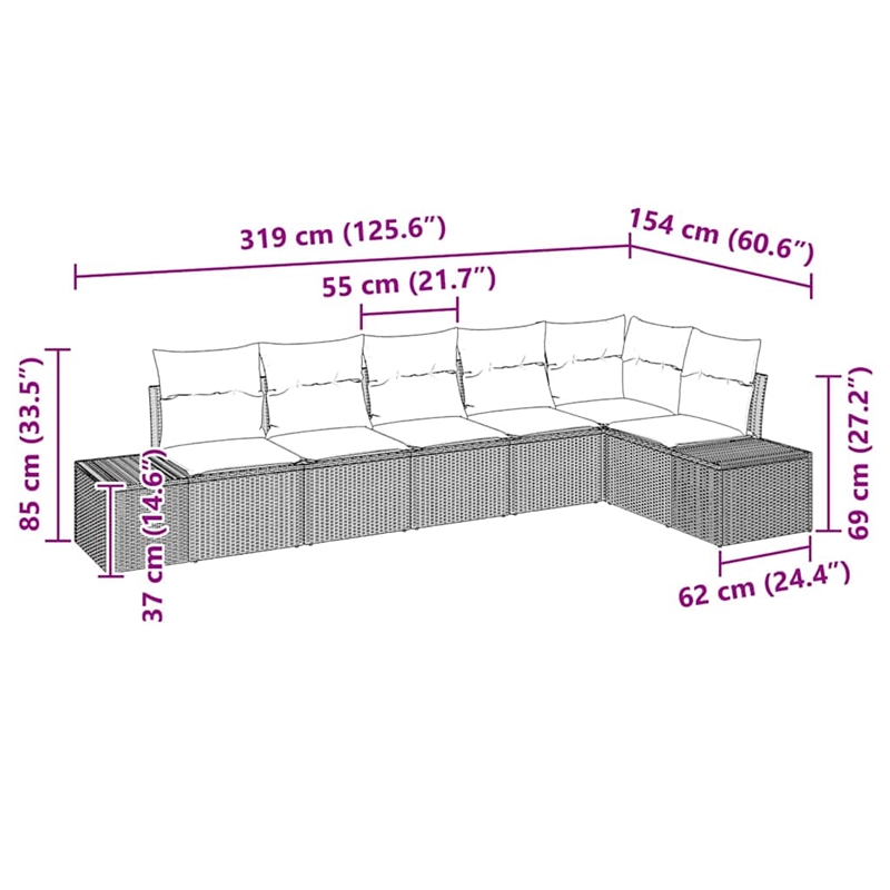Afuera Living Contemporary Poly Rattan Sofa Set with Cushions in Black
