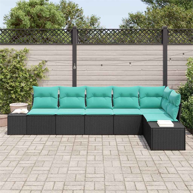 Afuera Living Contemporary Poly Rattan Sofa Set with Cushions in Black