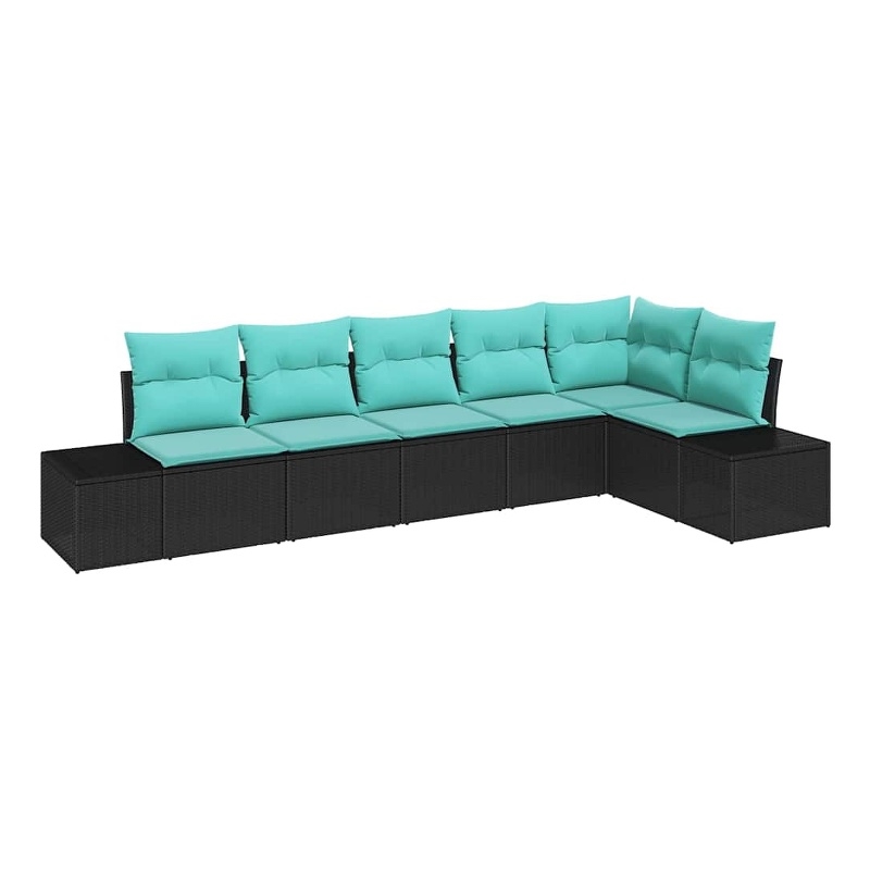 Afuera Living Contemporary Poly Rattan Sofa Set with Cushions in Black