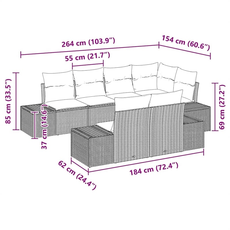 Afuera Living Contemporary Poly Rattan Sofa Set with Cushions in Black
