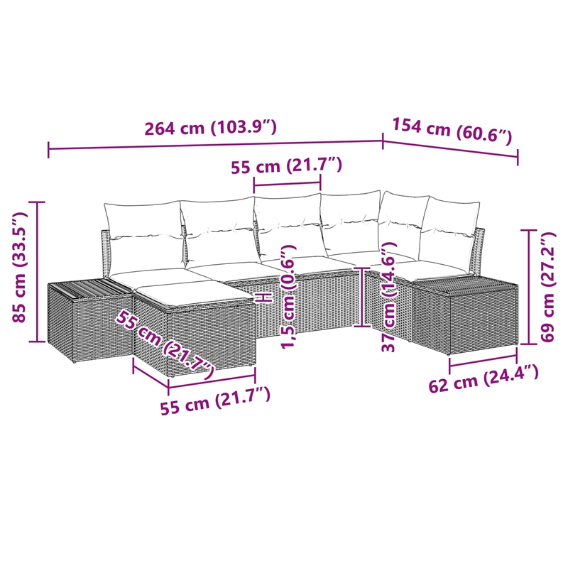 Afuera Living Poly Rattan Large Sofa Set with Cushions in Black