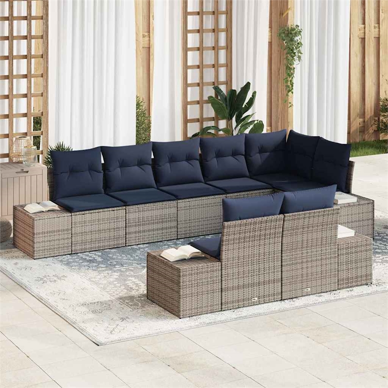 Afuera Living Poly Rattan Large Sofa Set with Cushions in Gray