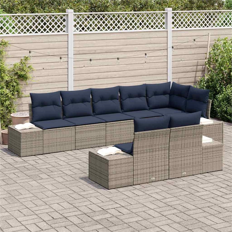 Afuera Living Poly Rattan Large Sofa Set with Cushions in Gray