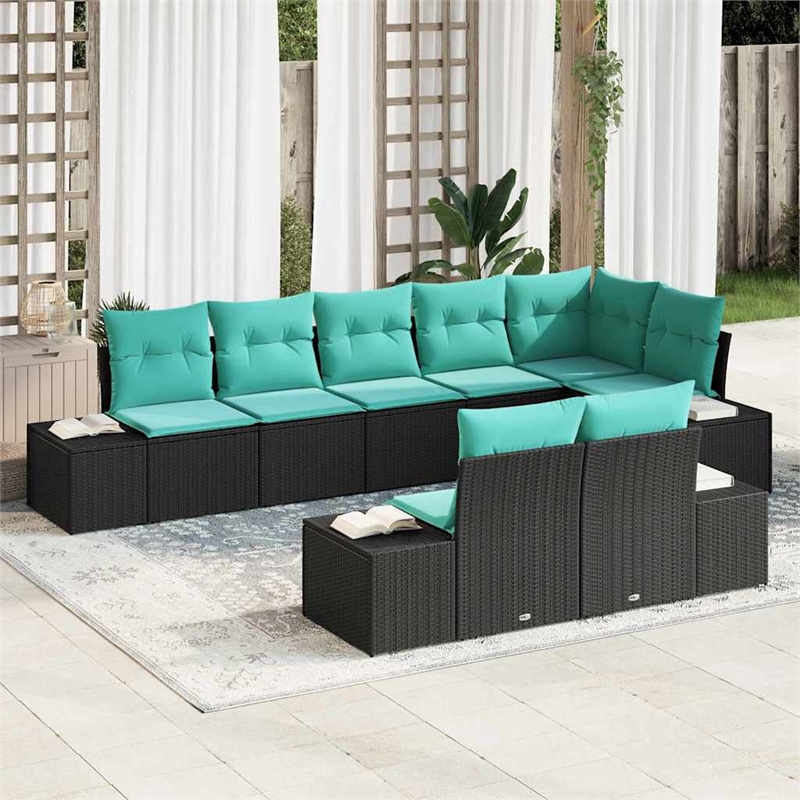 Afuera Living Poly Rattan Large Sofa Set with Cushions in Black