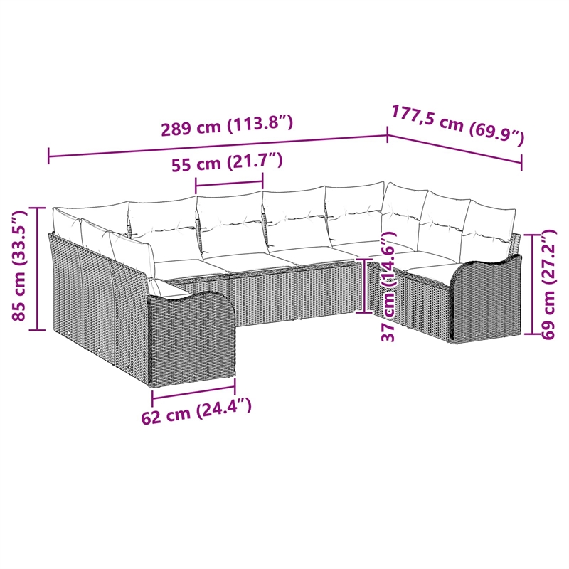 Afuera Living Contemporary Durable Poly Rattan Sofa Set in Black
