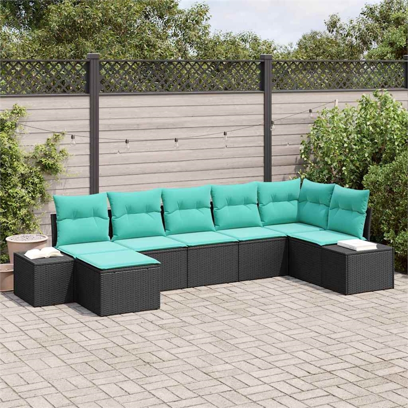 Afuera Living Contemporary Poly Rattan Sofa Set with Cushions in Black