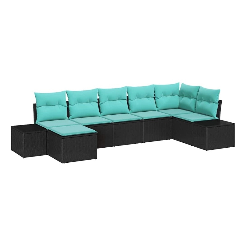 Afuera Living Contemporary Poly Rattan Sofa Set with Cushions in Black