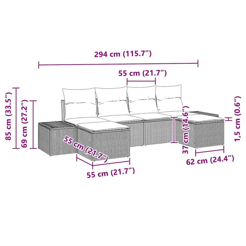 Afuera Living Contemporary Poly Rattan Sofa Set with Cushions in Black