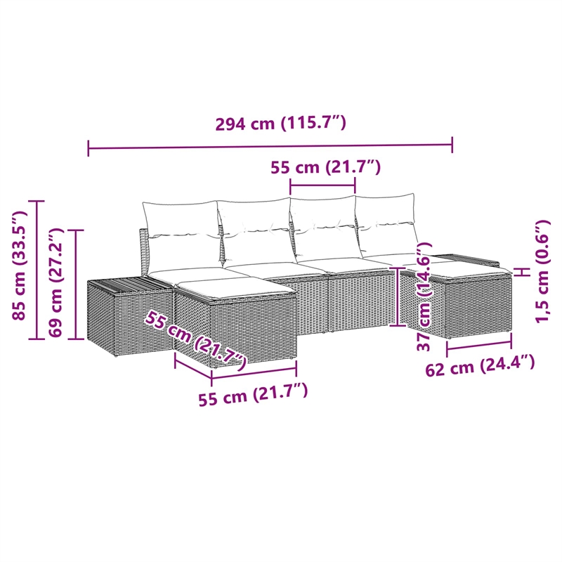 Afuera Living Contemporary Poly Rattan Sofa Set with Cushions in Black