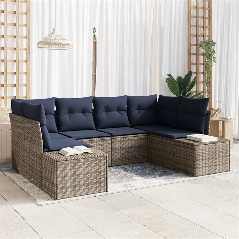 Afuera Living Contemporary Poly Rattan Sofa Set with Cushions in Gray