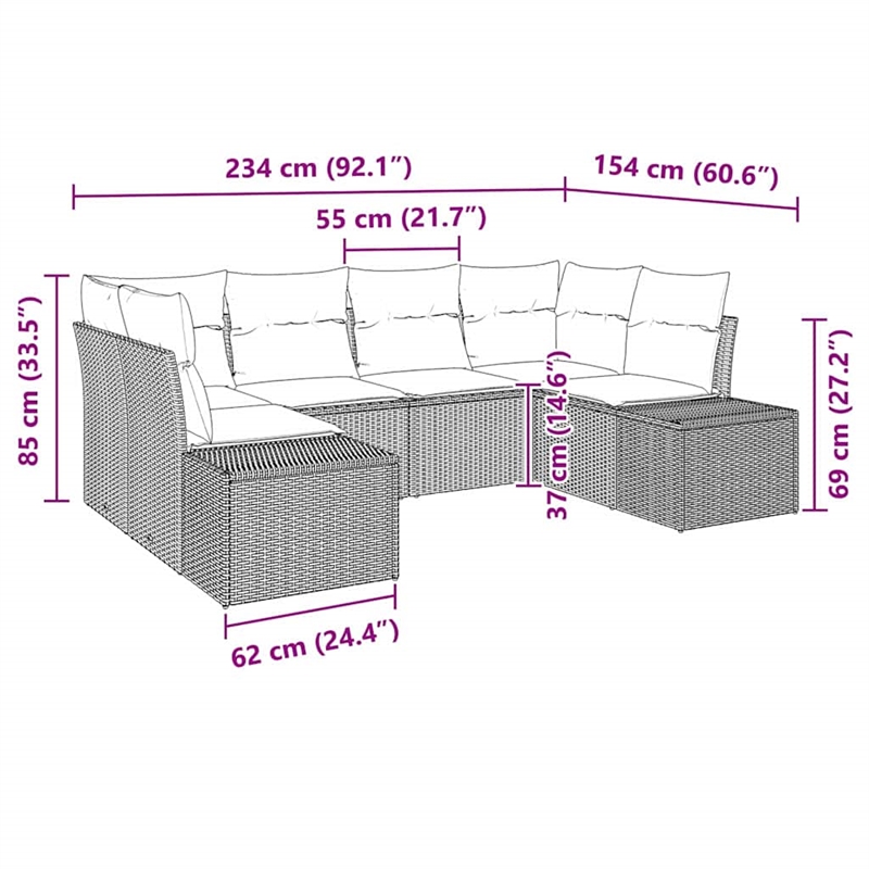 Afuera Living Contemporary Poly Rattan Sofa Set with Cushions in Gray
