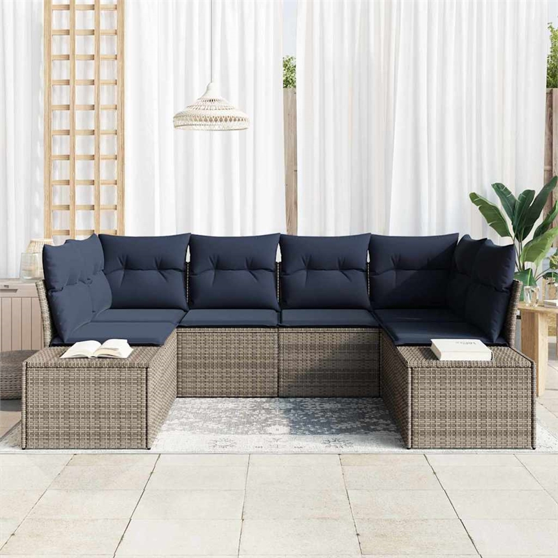 Afuera Living Contemporary Poly Rattan Sofa Set with Cushions in Gray