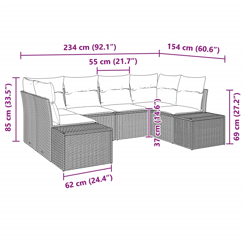 Afuera Living Contemporary Poly Rattan Sofa Set with Cushions in Gray