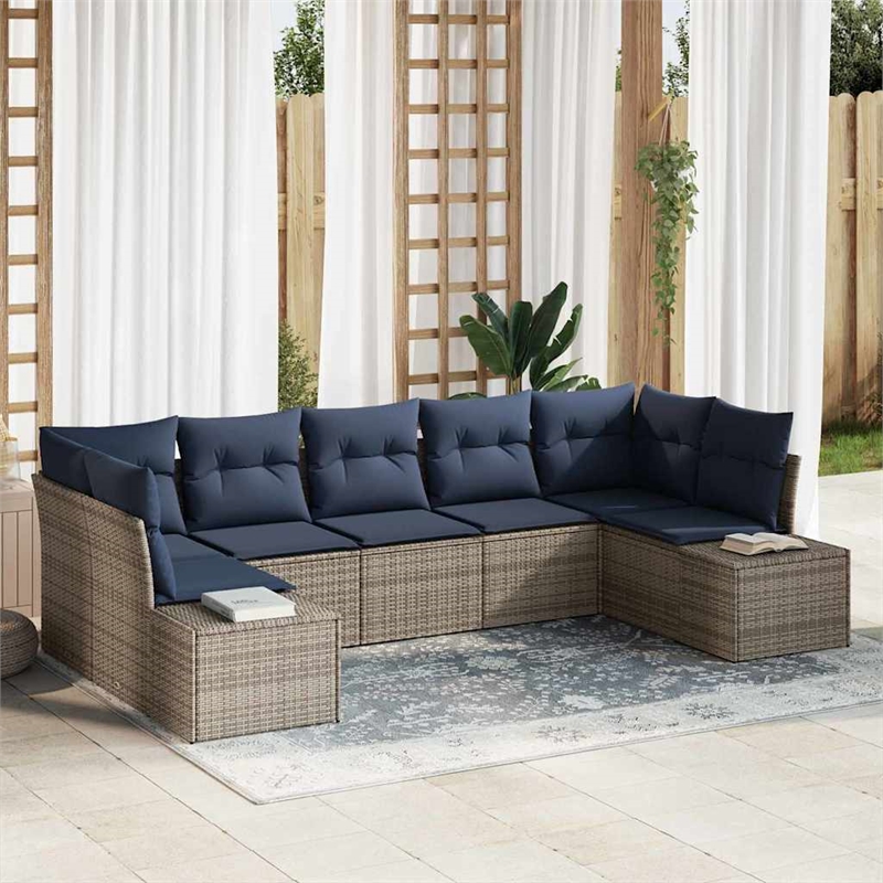 Afuera Living Contemporary Poly Rattan Sofa Set with Cushions in Gray