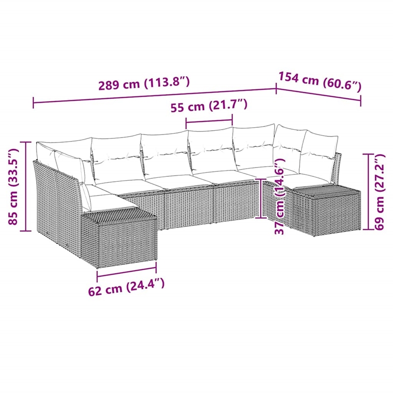 Afuera Living Contemporary Poly Rattan Sofa Set with Cushions in Black