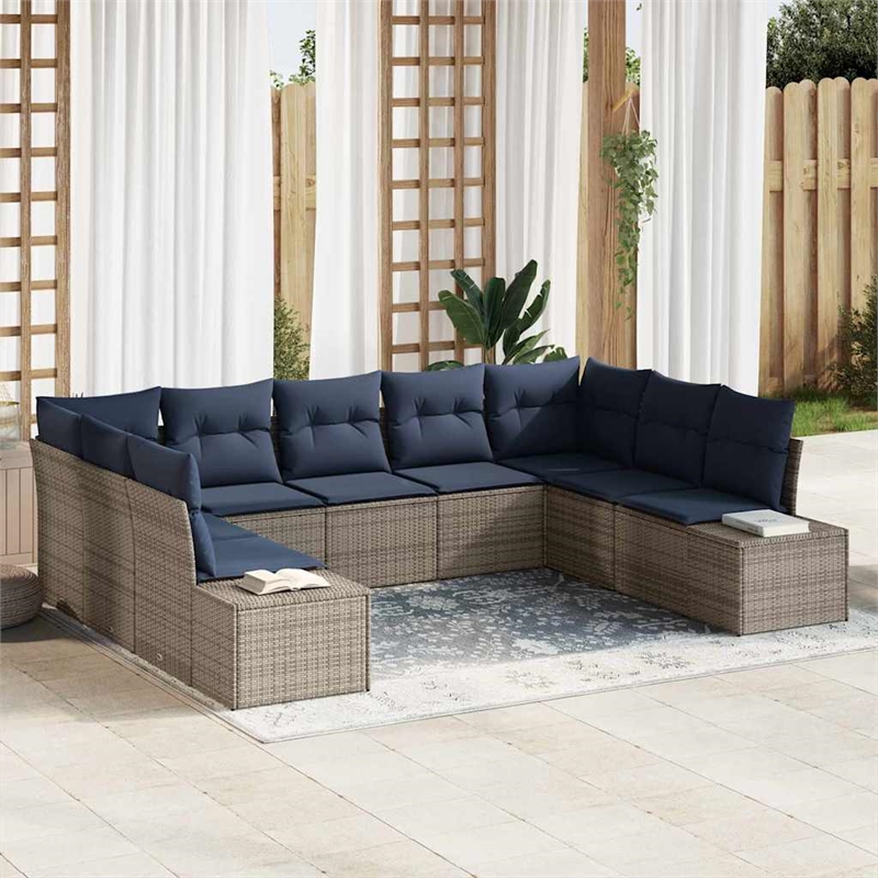 Afuera Living Contemporary Poly Rattan Sofa Set with Cushions in Gray