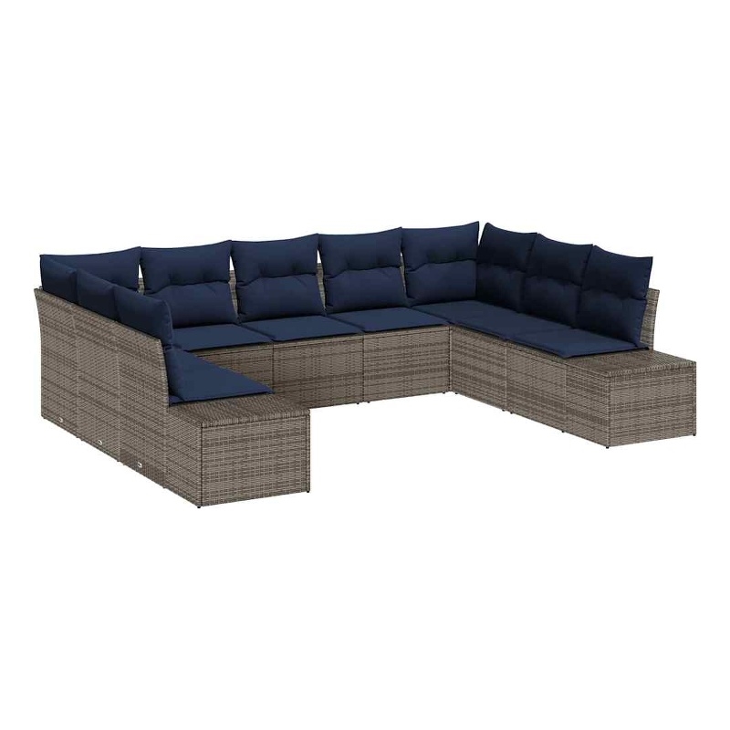 Afuera Living Contemporary Poly Rattan Sofa Set with Cushions in Gray