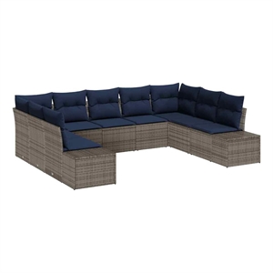 Afuera Living Contemporary Poly Rattan Sofa Set with Cushions in Gray
