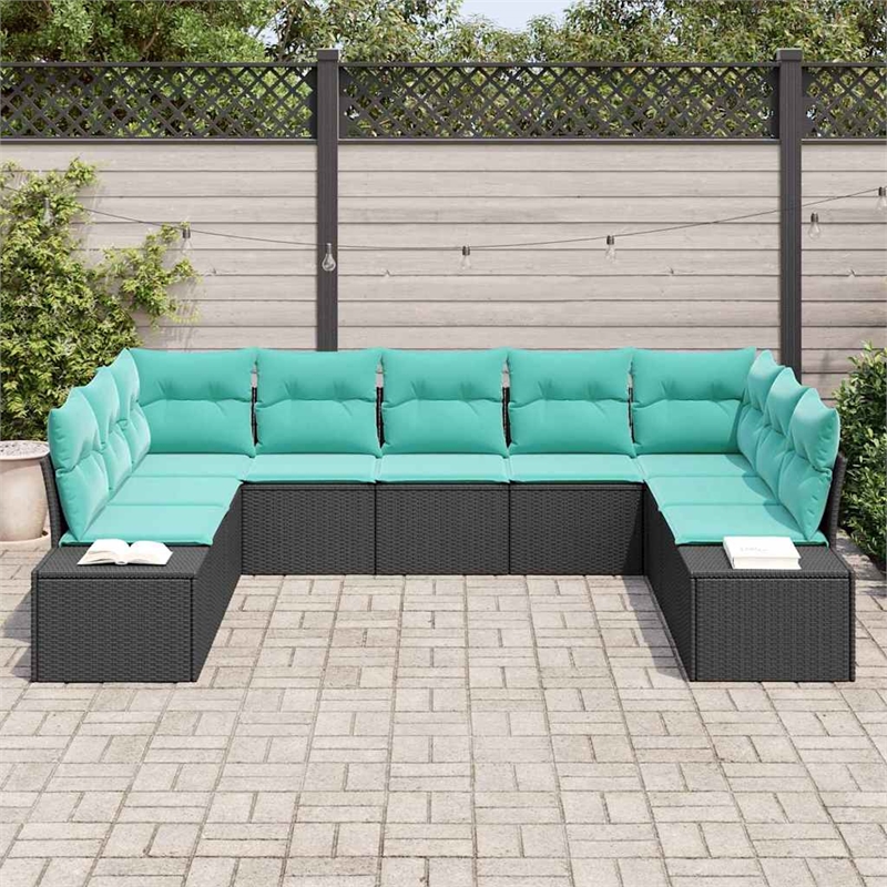 Afuera Living Contemporary Poly Rattan Sofa Set with Cushions in Black