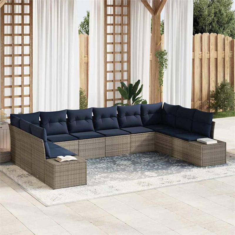 Afuera Living Contemporary Poly Rattan Sofa Set with Cushions in Gray
