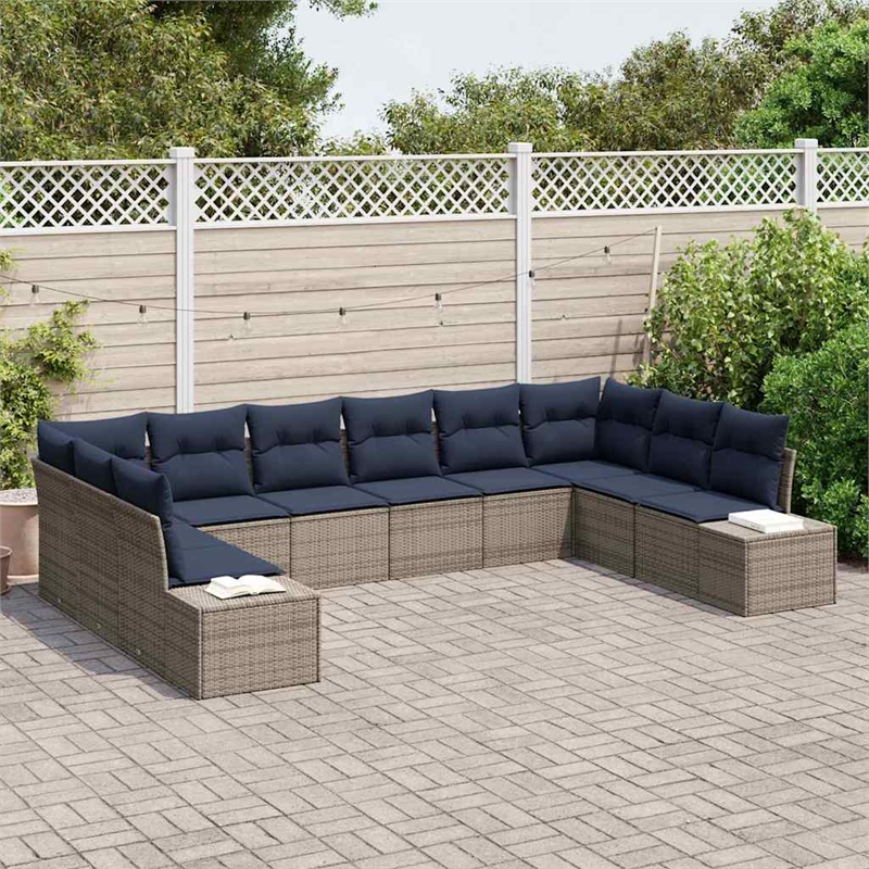 Afuera Living Contemporary Poly Rattan Sofa Set with Cushions in Gray