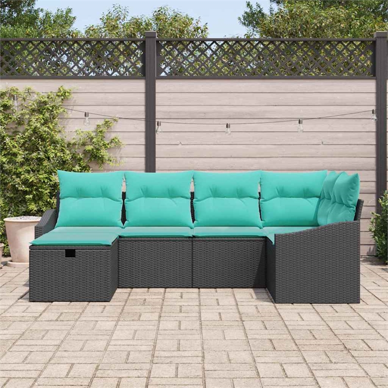 Afuera Living Contemporary Poly Rattan Sofa Set with Cushions in Black