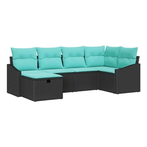 Afuera Living Contemporary Poly Rattan Sofa Set with Cushions in Black