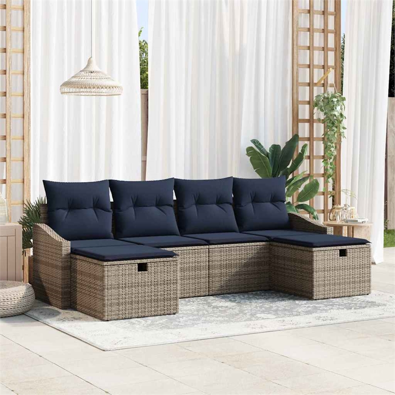 Afuera Living Contemporary Poly Rattan Sofa Set with Cushions in Gray