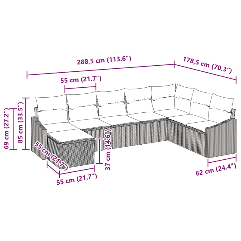Afuera Living Contemporary Poly Rattan Sofa Set with Cushions in Black