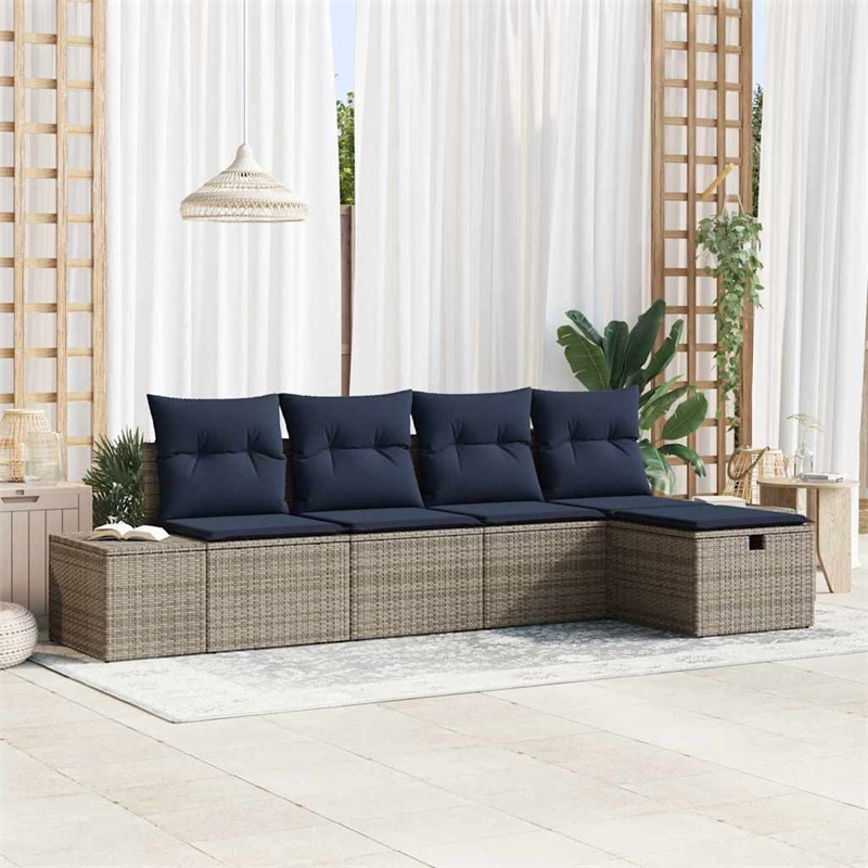 Afuera Living Contemporary Poly Rattan Sofa Set with Cushions in Gray