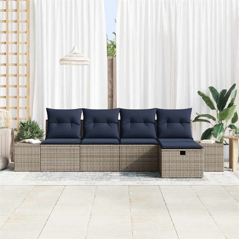 Afuera Living Contemporary Poly Rattan Sofa Set with Cushions in Gray