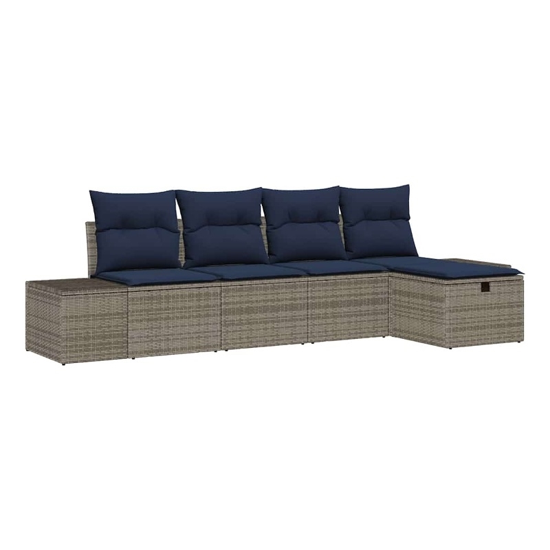 Afuera Living Contemporary Poly Rattan Sofa Set with Cushions in Gray