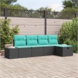 Afuera Living Contemporary Poly Rattan Sofa Set with Cushions in Black