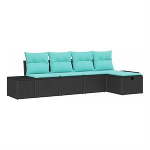 Afuera Living Contemporary Poly Rattan Sofa Set with Cushions in Black