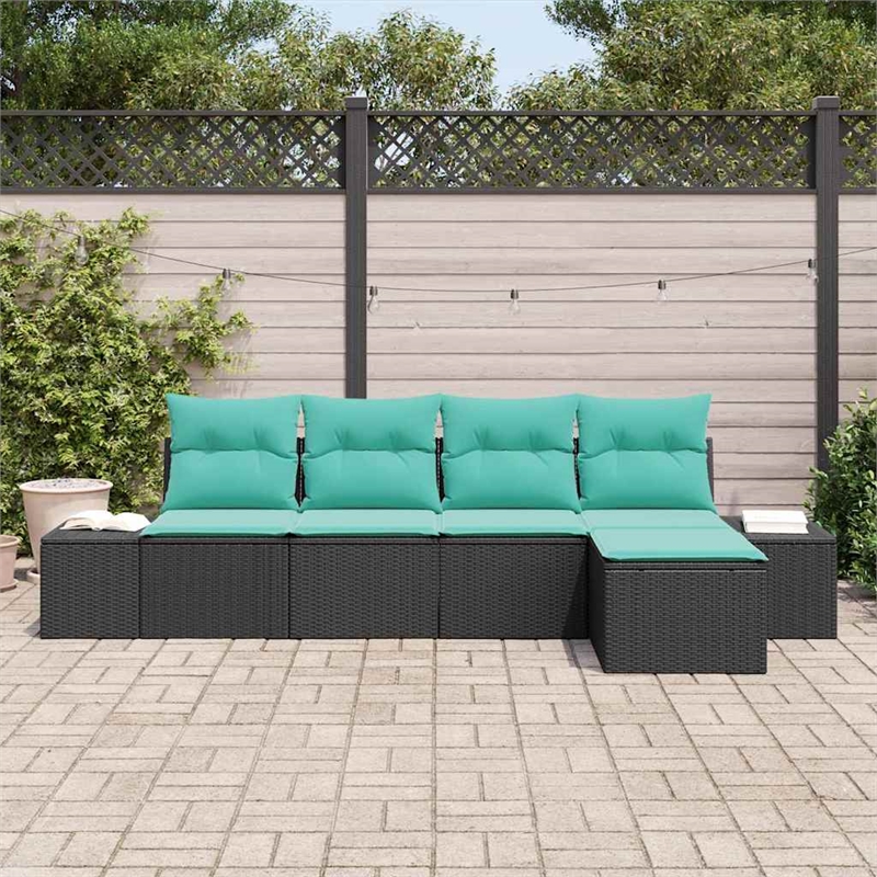 Afuera Living Contemporary Durable Poly Rattan Sofa Set in Black