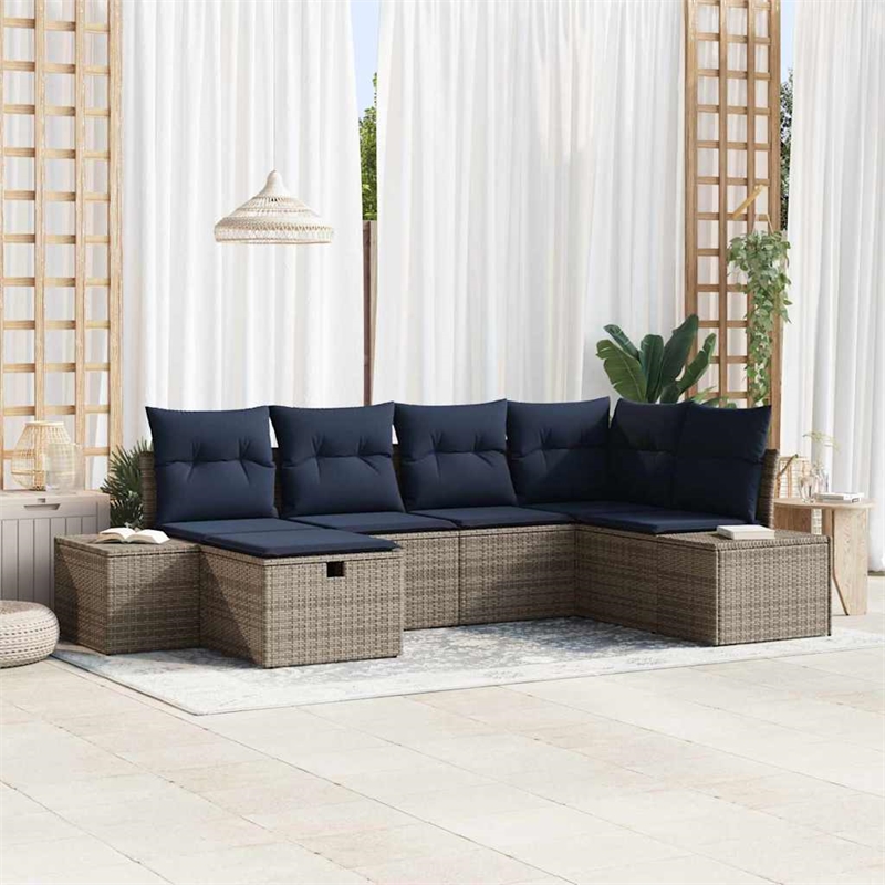 Afuera Living Contemporary Poly Rattan Sofa Set with Cushions in Gray