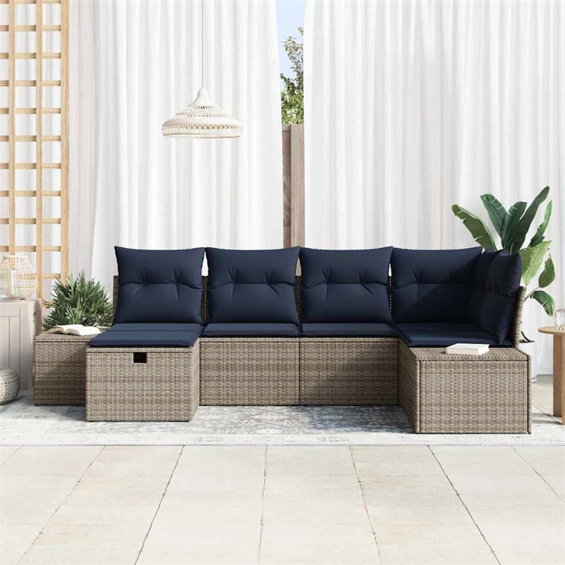 Afuera Living Contemporary Poly Rattan Sofa Set with Cushions in Gray