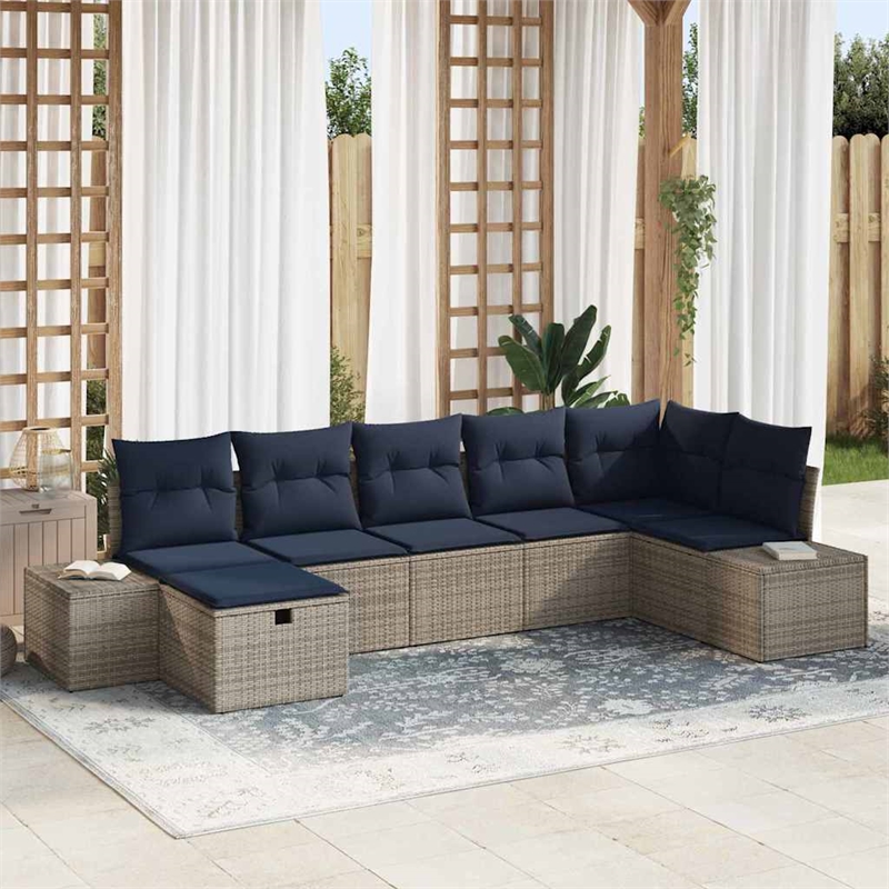Afuera Living Contemporary Poly Rattan Sofa Set with Cushions in Gray