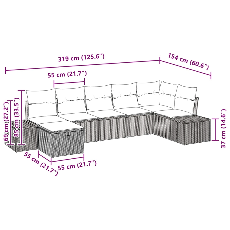 Afuera Living Contemporary Poly Rattan Sofa Set with Cushions in Gray